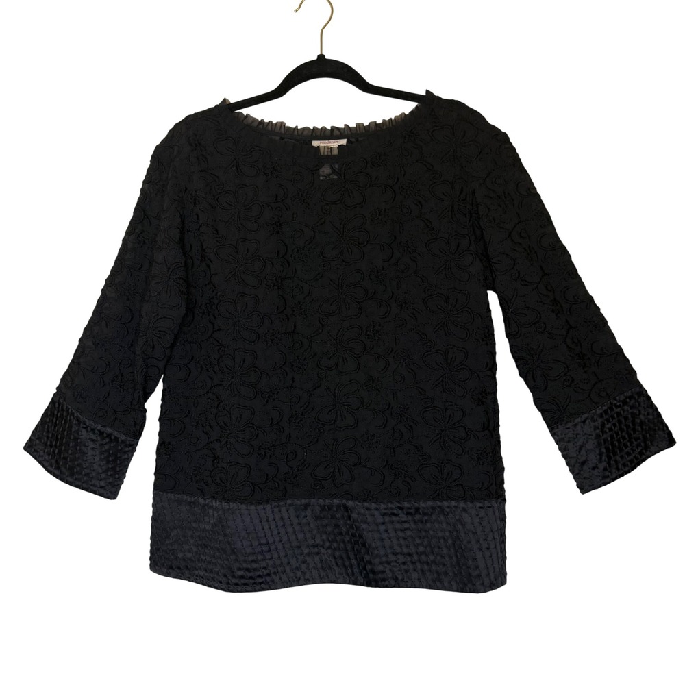 Sundance Top Black Silk Blend Embroidered Size M Dark Romantic Vintage Inspired